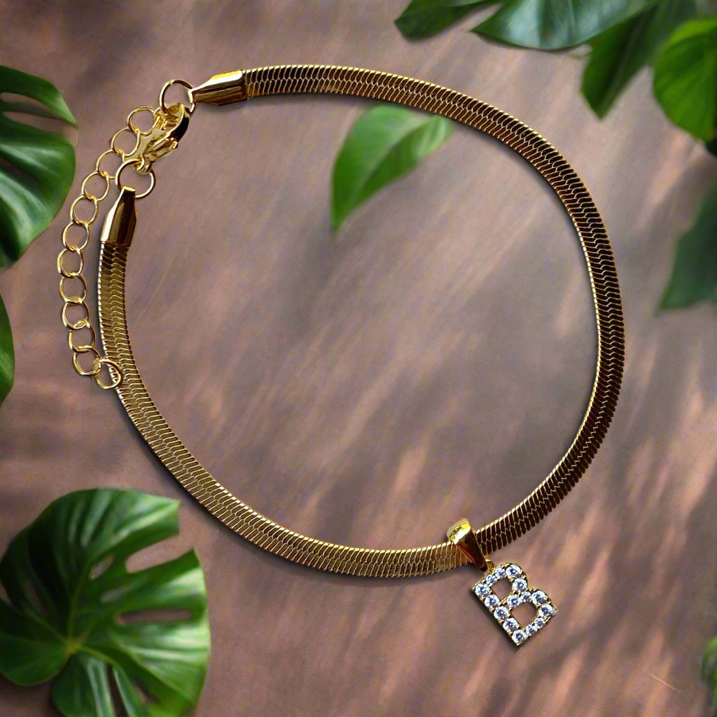 Herringbone Chain Initial Anklet