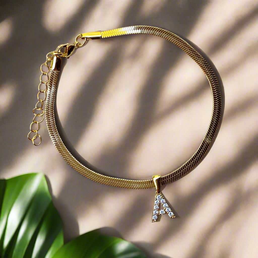 Herringbone Chain Initial Anklet