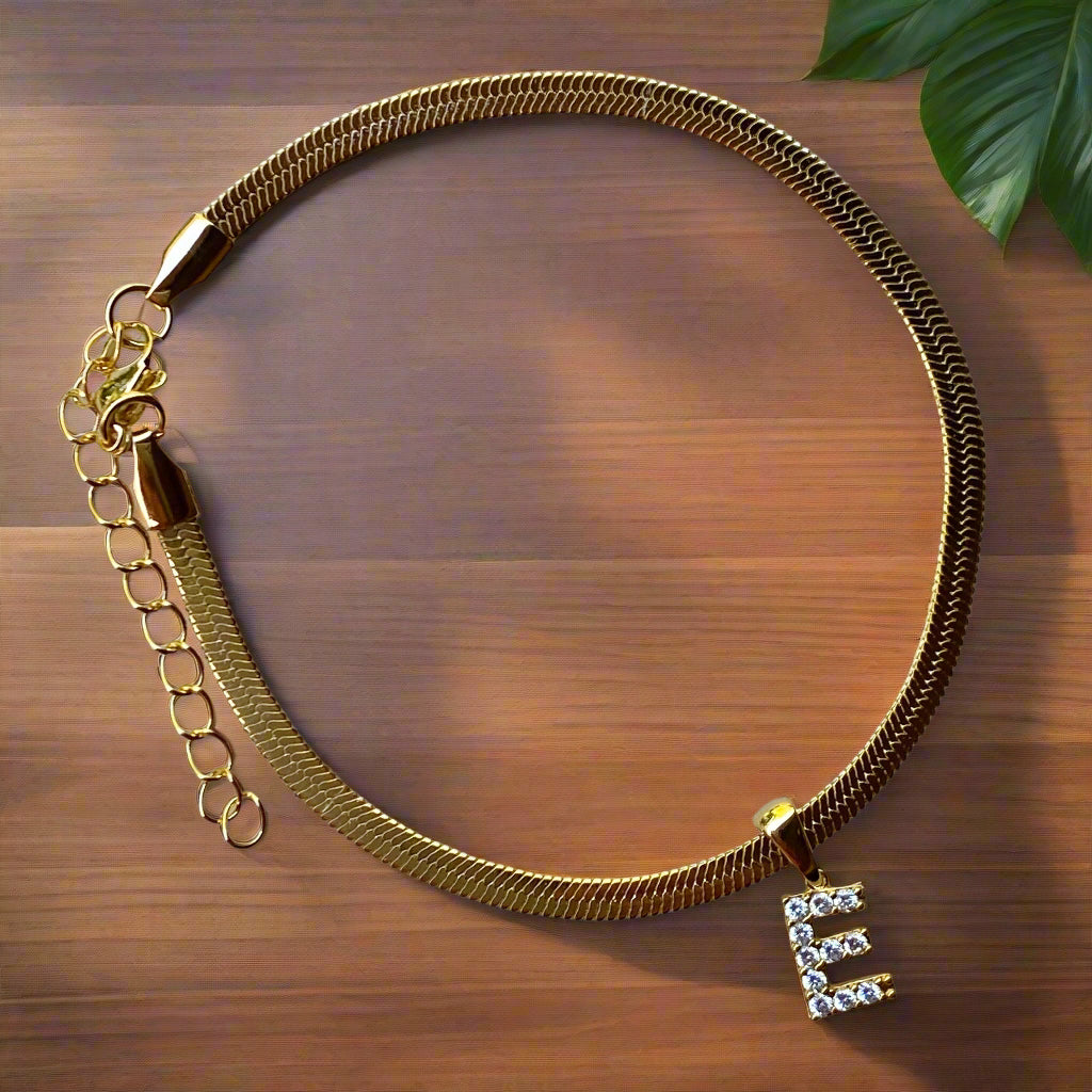 Herringbone Chain Initial Anklet
