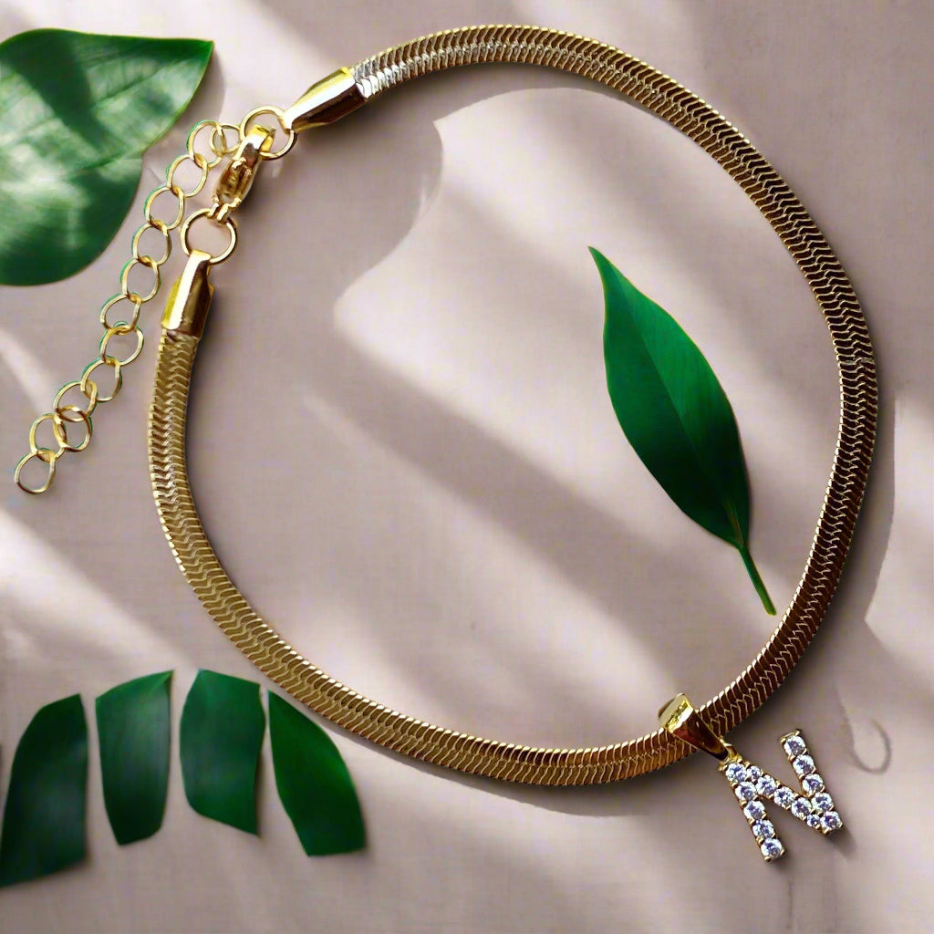Herringbone Chain Initial Anklet
