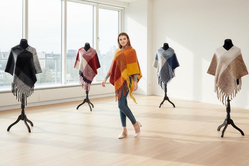 Multi Plaid Cashmere Poncho