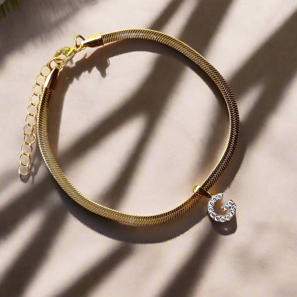 Herringbone Chain Initial Anklet