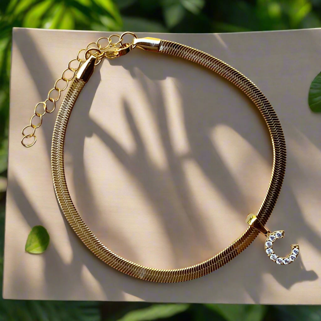 Herringbone Chain Initial Anklet