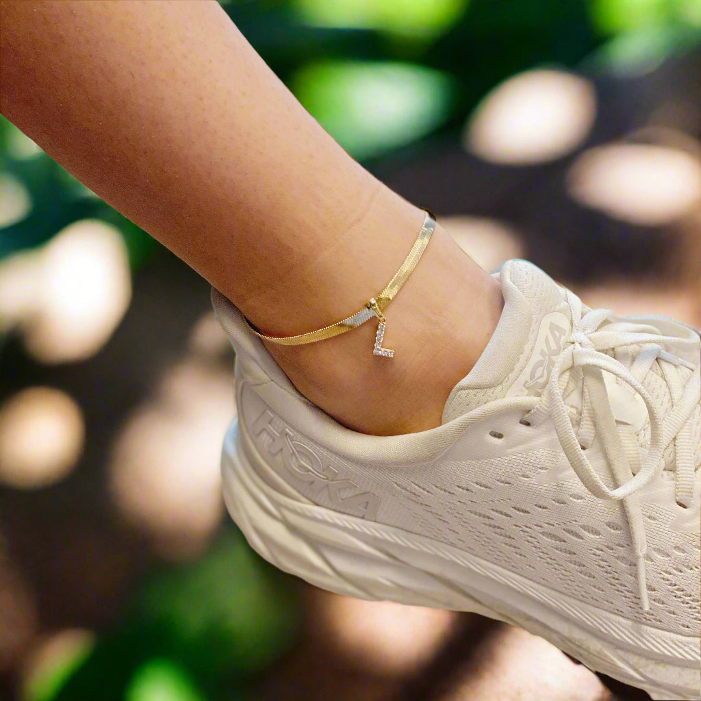Herringbone Chain Initial Anklet