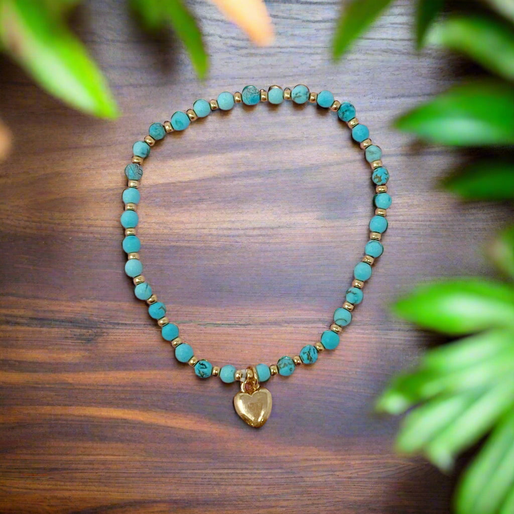 Stone Bead Heart Anklet