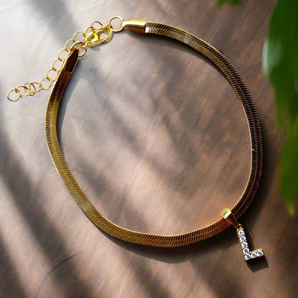 Herringbone Chain Initial Anklet