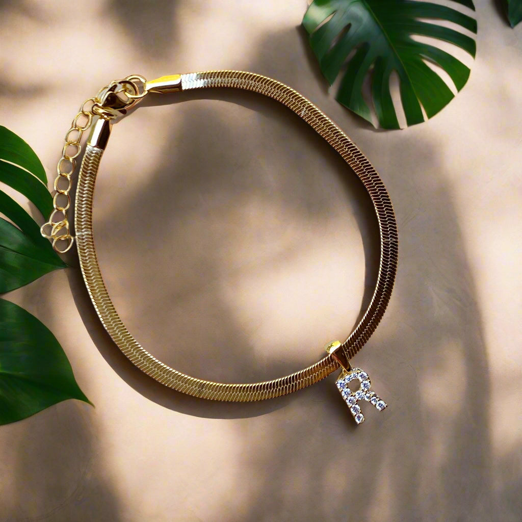 Herringbone Chain Initial Anklet