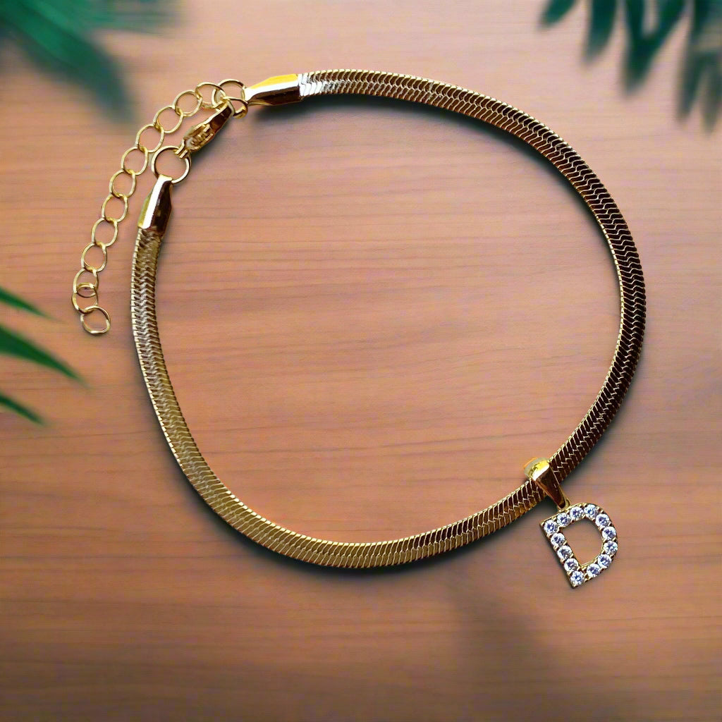 Herringbone Chain Initial Anklet