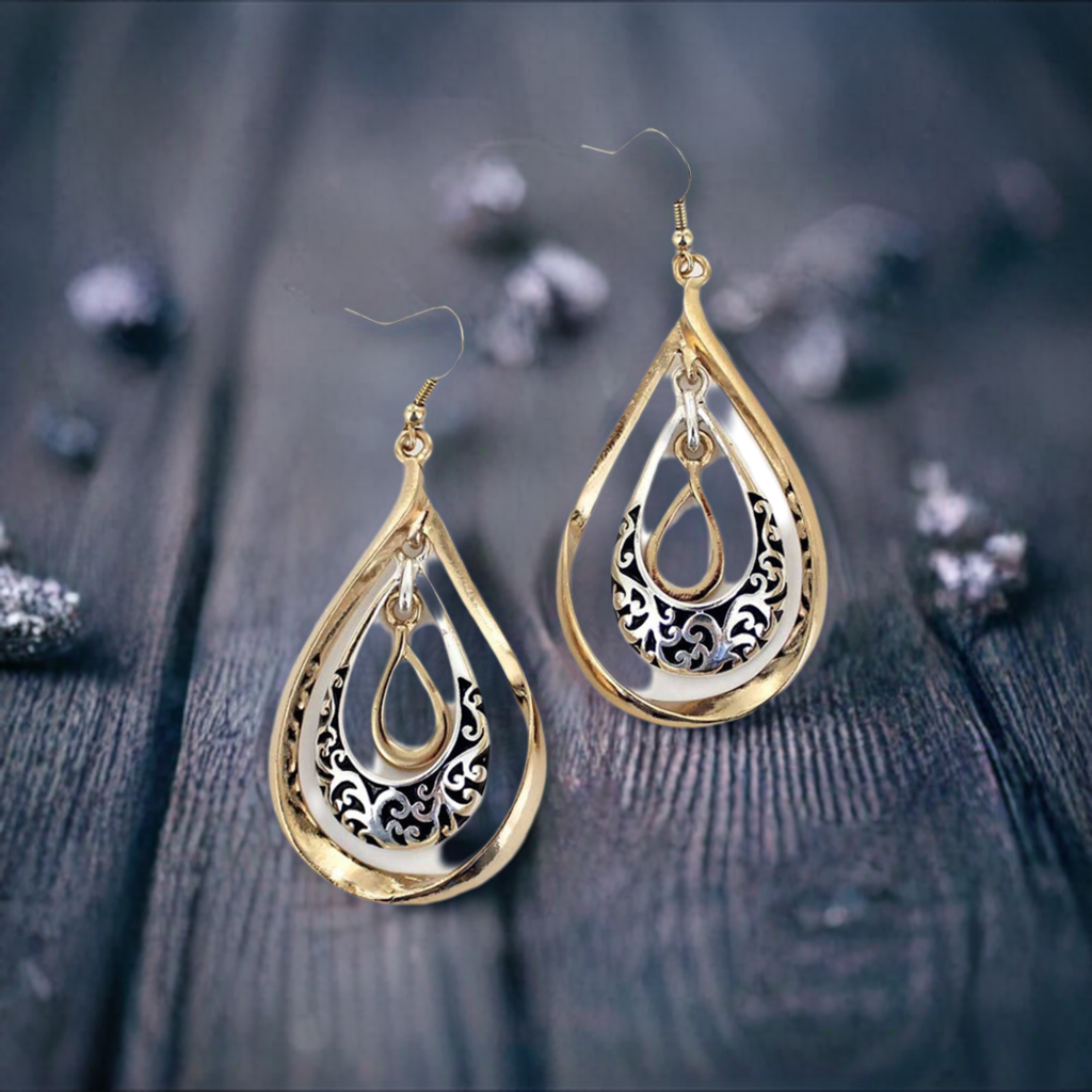 Two-Tone Twisting Teardrop Earrings