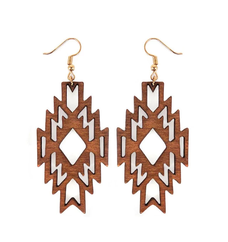 WOOD AZTEC DIAMOND EARRINGS