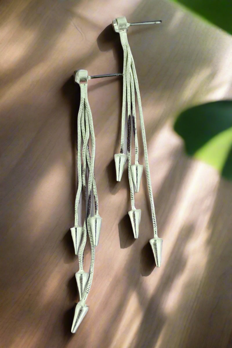 Silvertone Spear Crystal Stud Earrings