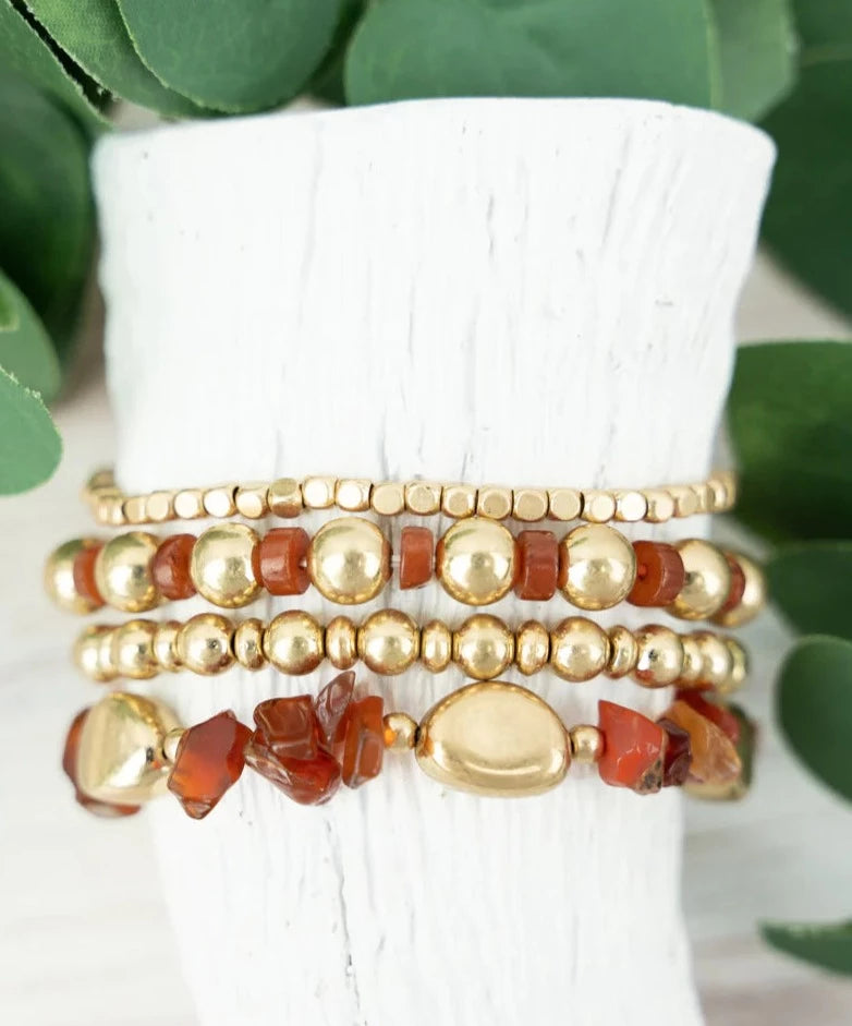 Rusty Red Beaded Bracelet Set