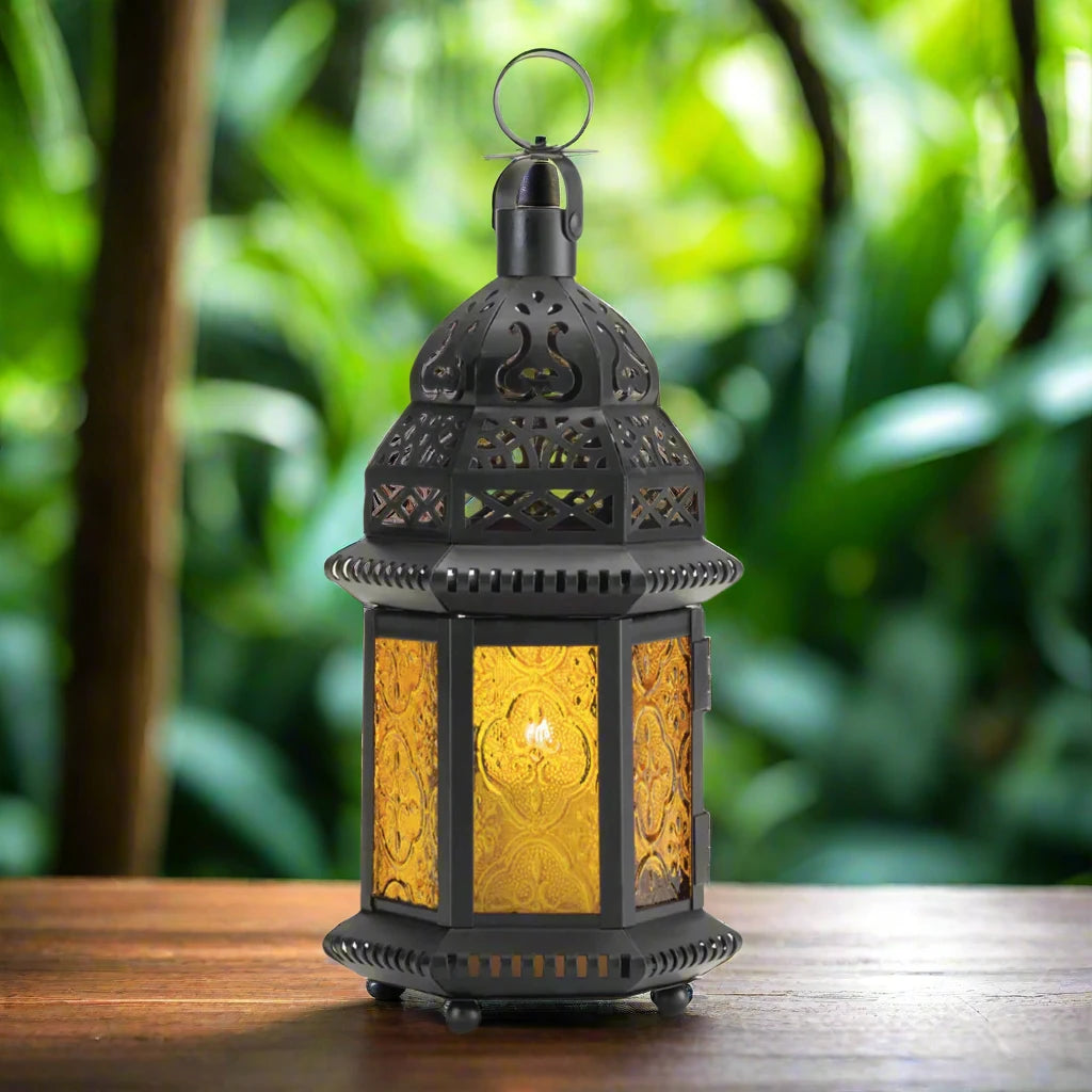 LARGE YELLOW GLASS MOROCCAN LANTERN