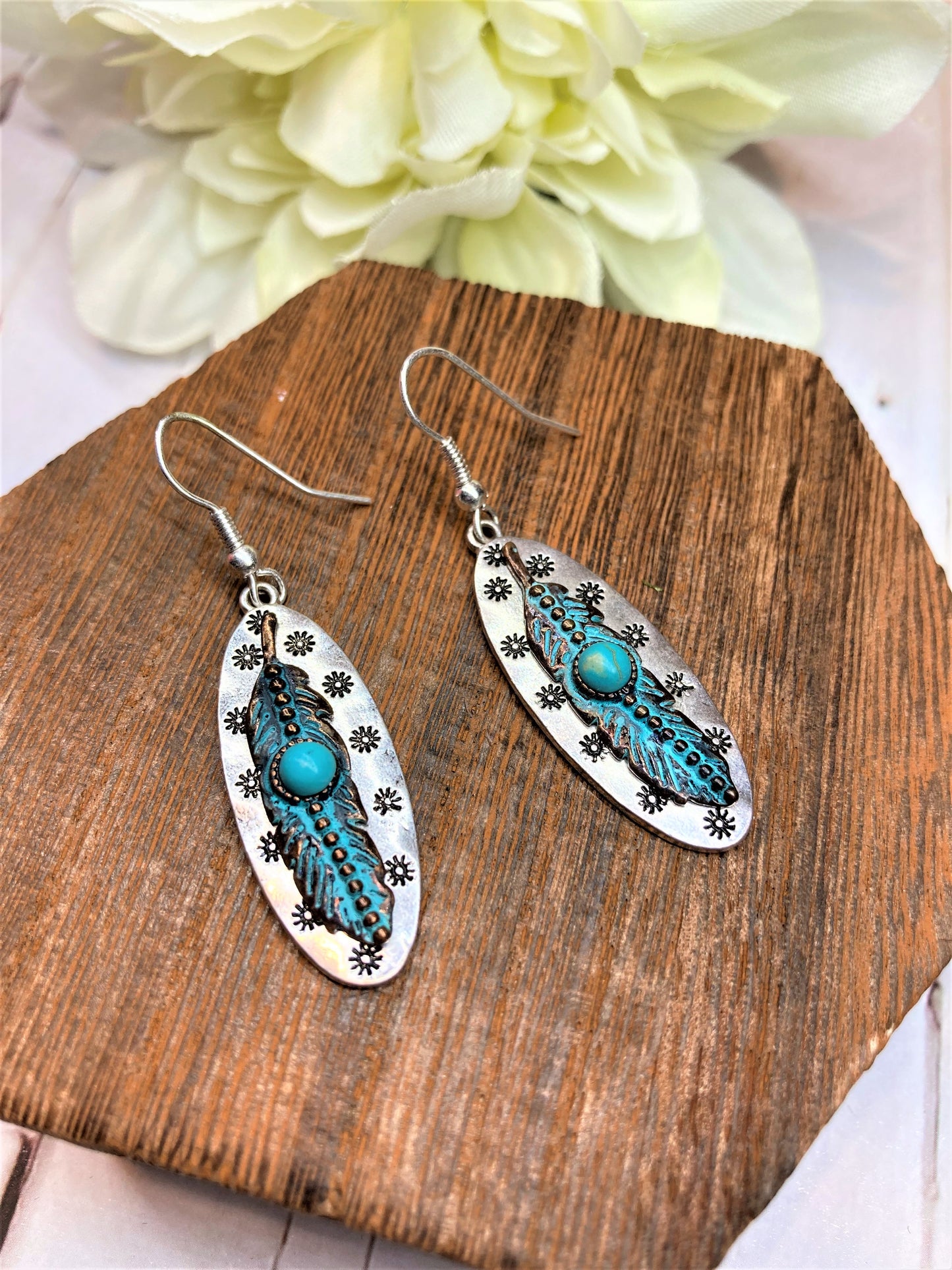 Burnished Turquoise Feather Earrings