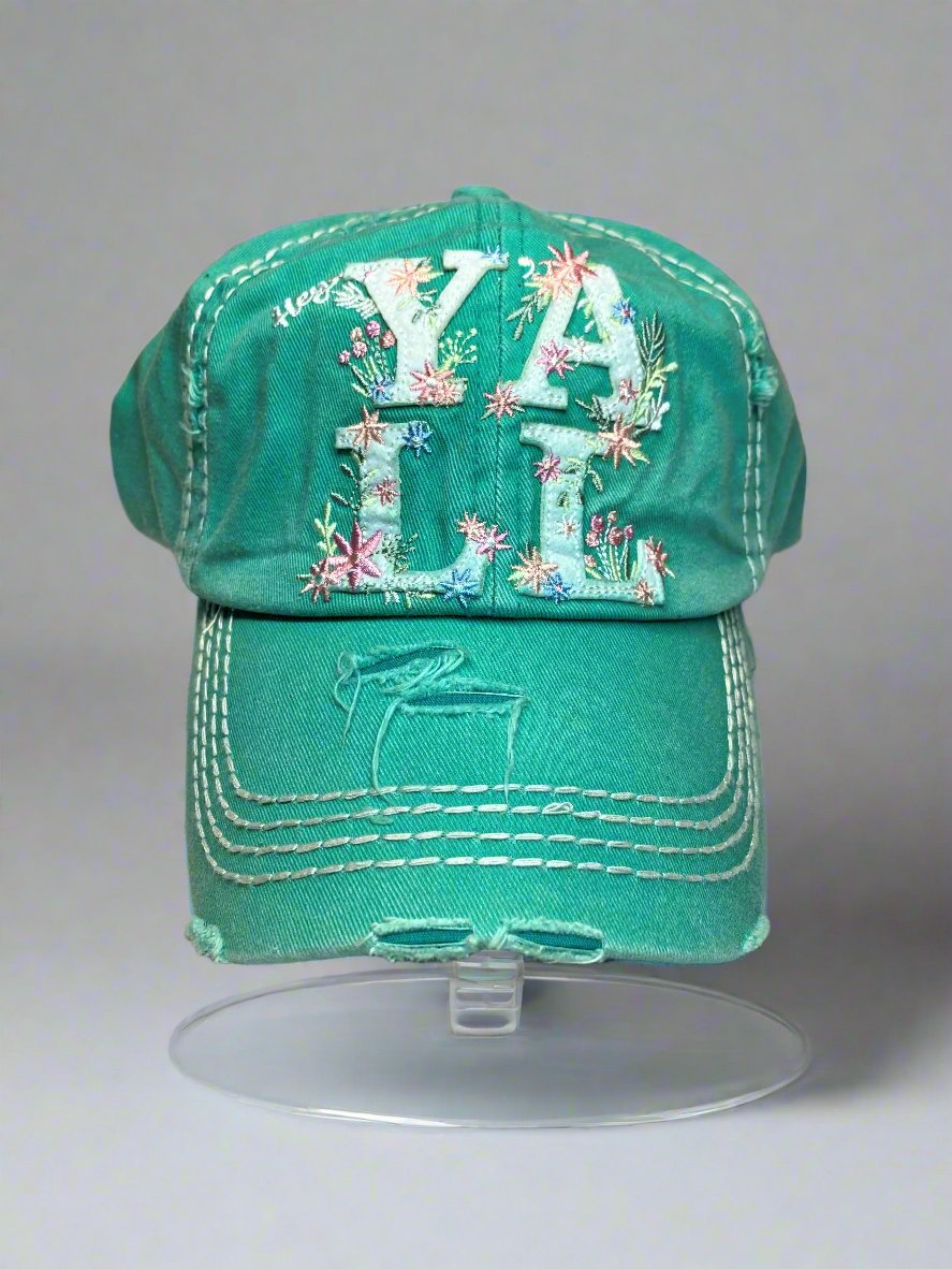 DISTRESSED TEAL 'HEY YALL' CAP