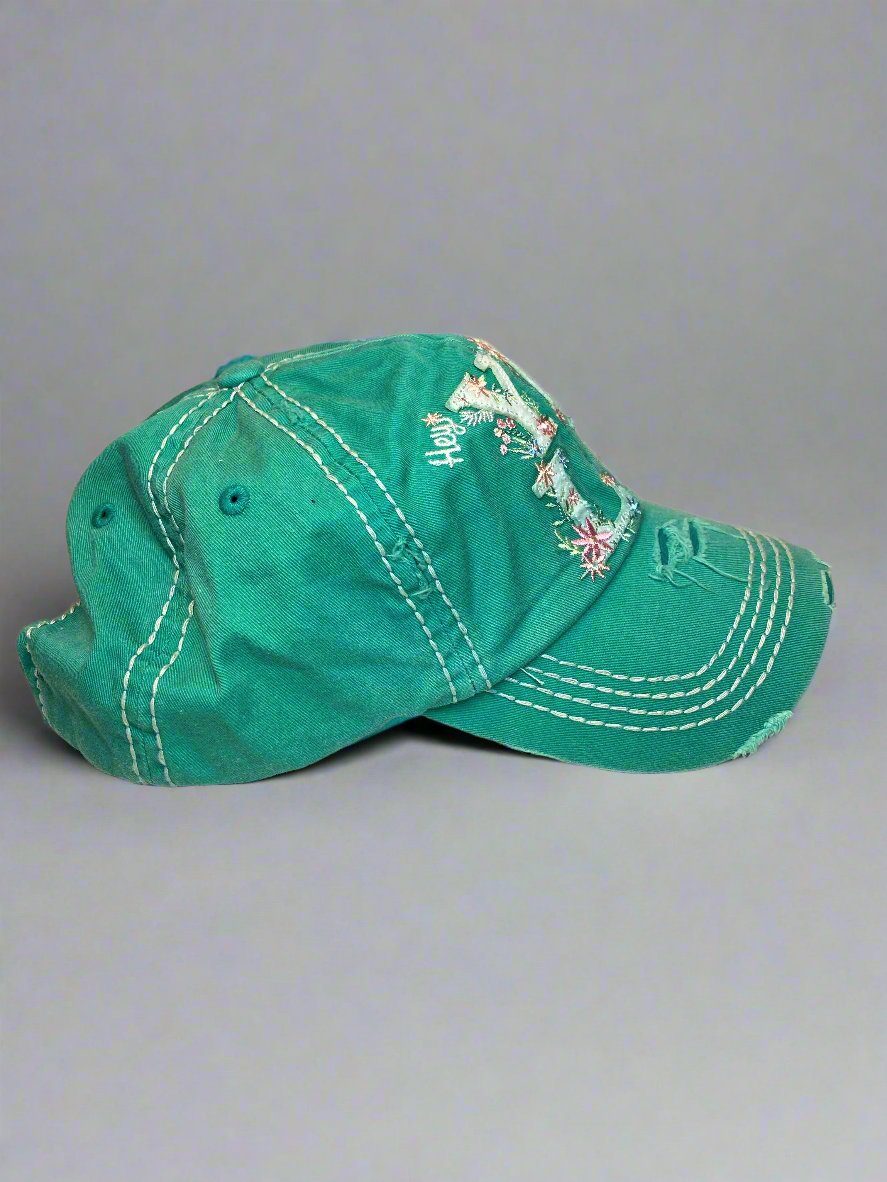 DISTRESSED TEAL 'HEY YALL' CAP