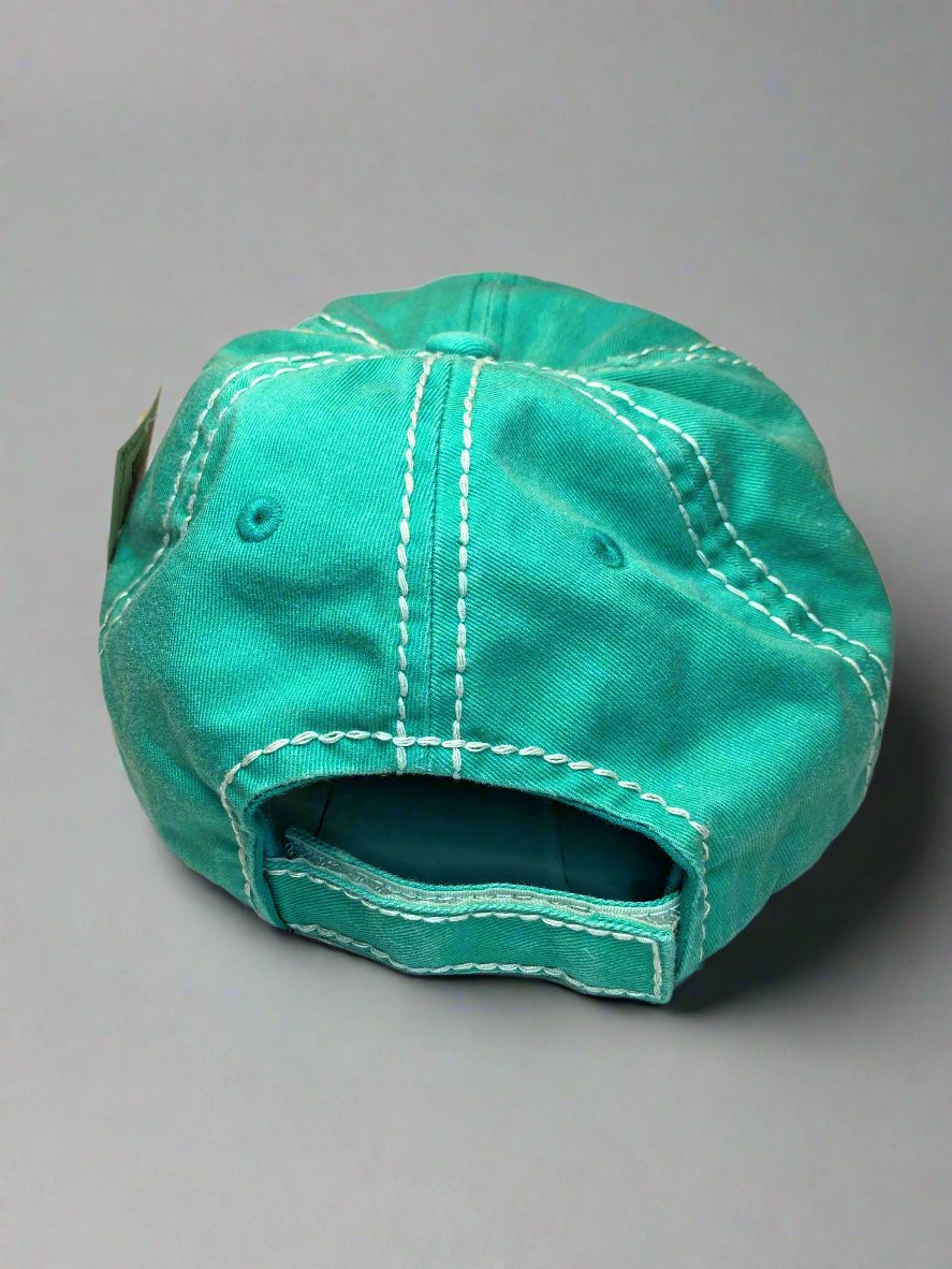 DISTRESSED TEAL 'HEY YALL' CAP