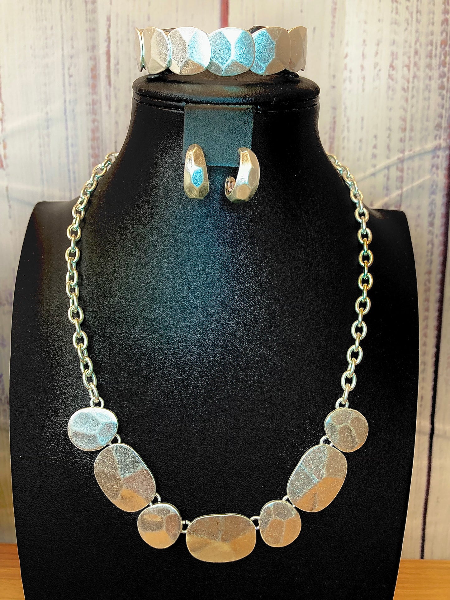 Sculptural Silvertone Jewelry Set