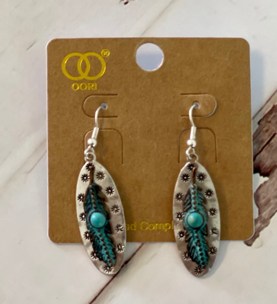 Burnished Turquoise Feather Earrings