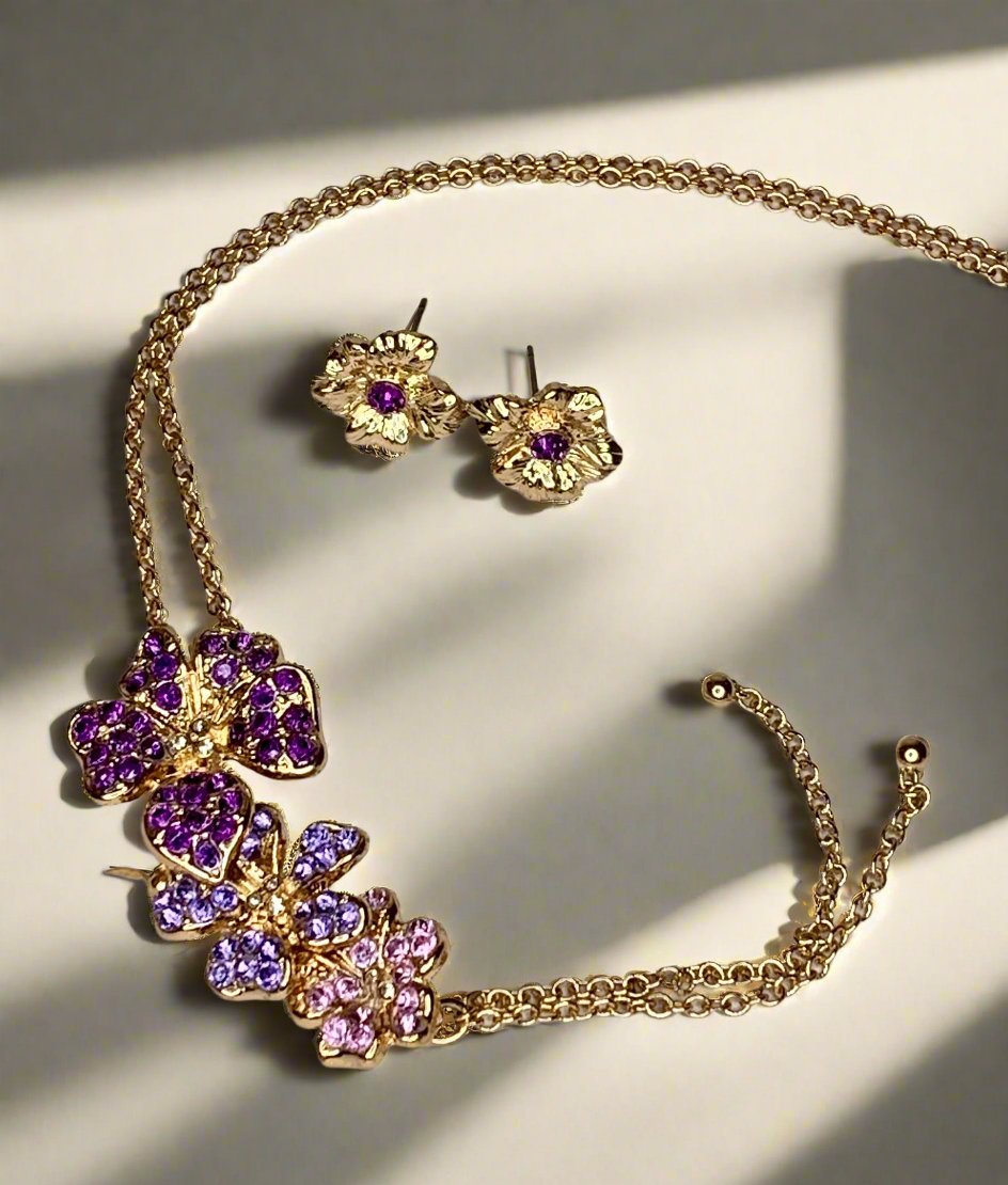 Purple Pansy Necklace Set