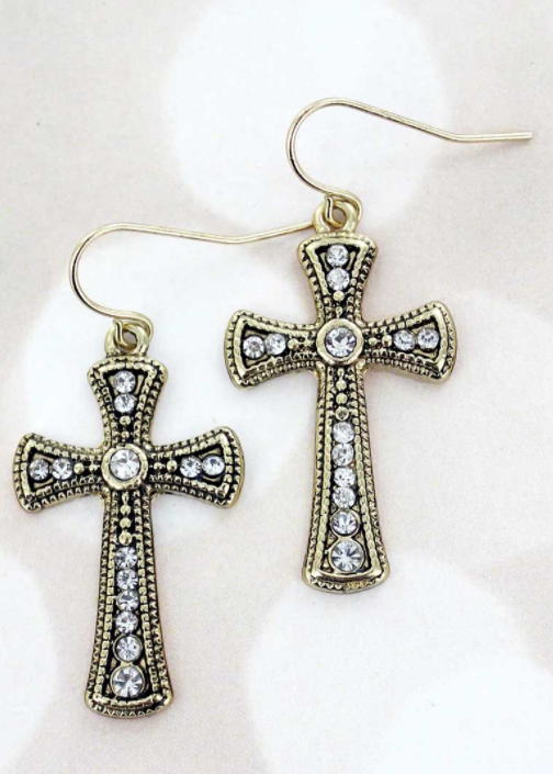 Crystal Goldtone Cross Earrings