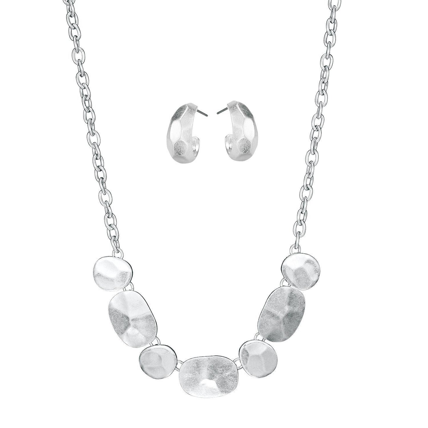 Sculptural Silvertone Jewelry Set