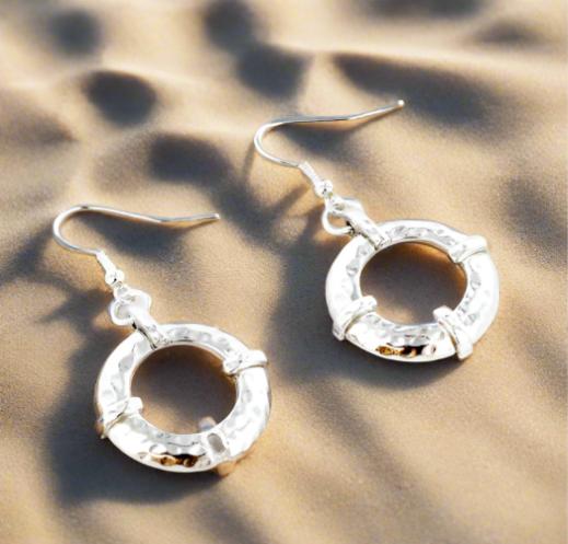 Silvertone Hammered Hoop Earrings