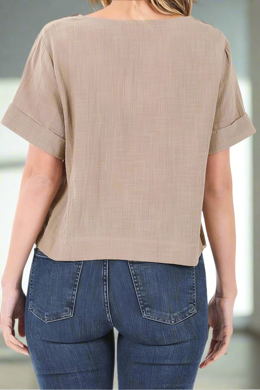 Ash Mocha V-Neck Gauze Top-XL