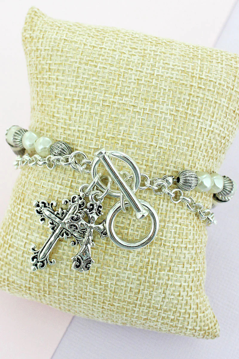 SANTA LUCIA CROSS PEARL BRACELET