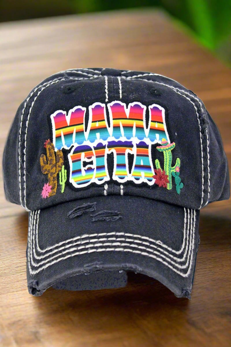 DISTRESSED ONYX WITH SERAPE 'MAMACITA' CAP