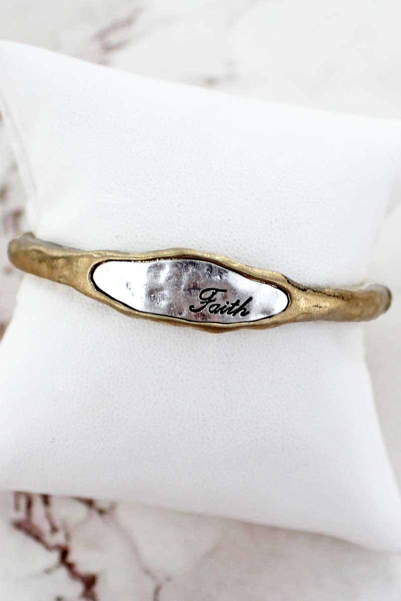 Hammered Two-Tone "Faith" Bracelet