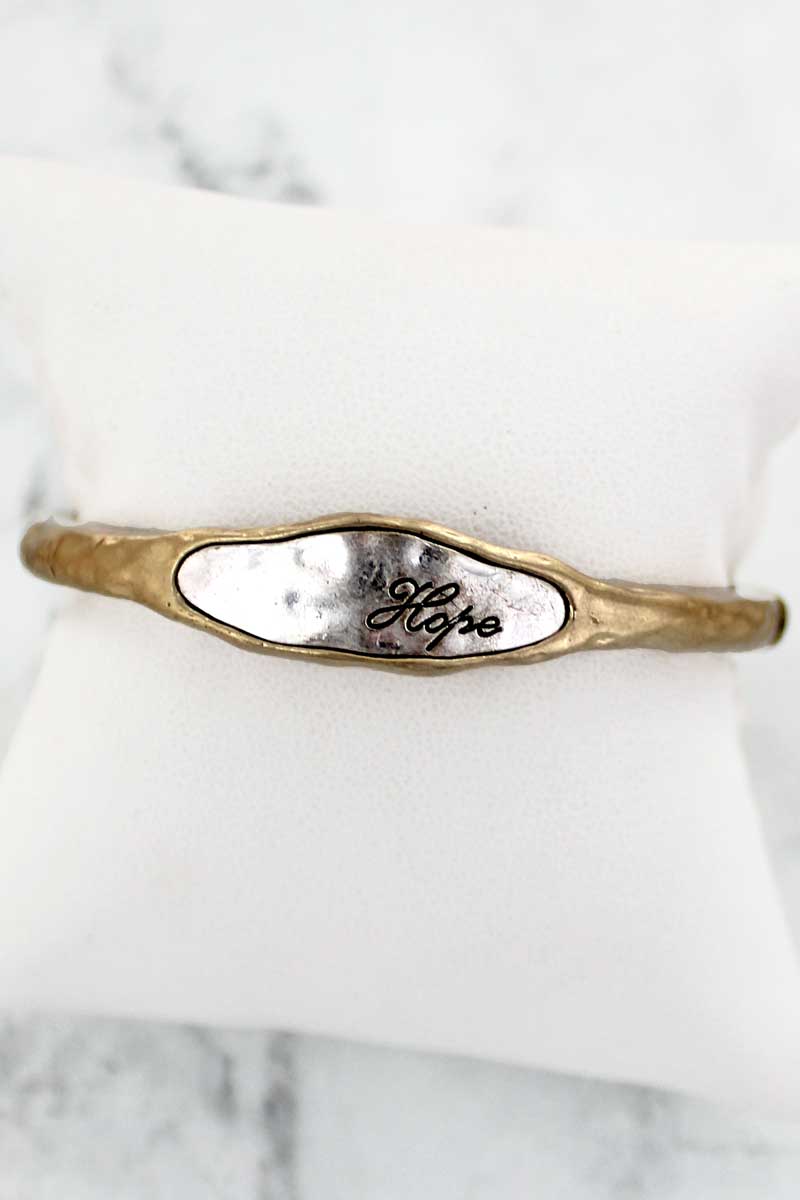 Hammered Two-Tone "Hope" bracelet