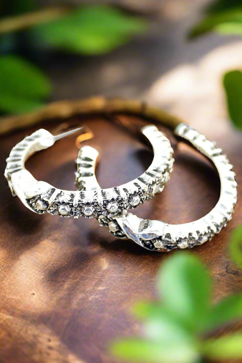 Silvertone Dotted X Hoop Earrings
