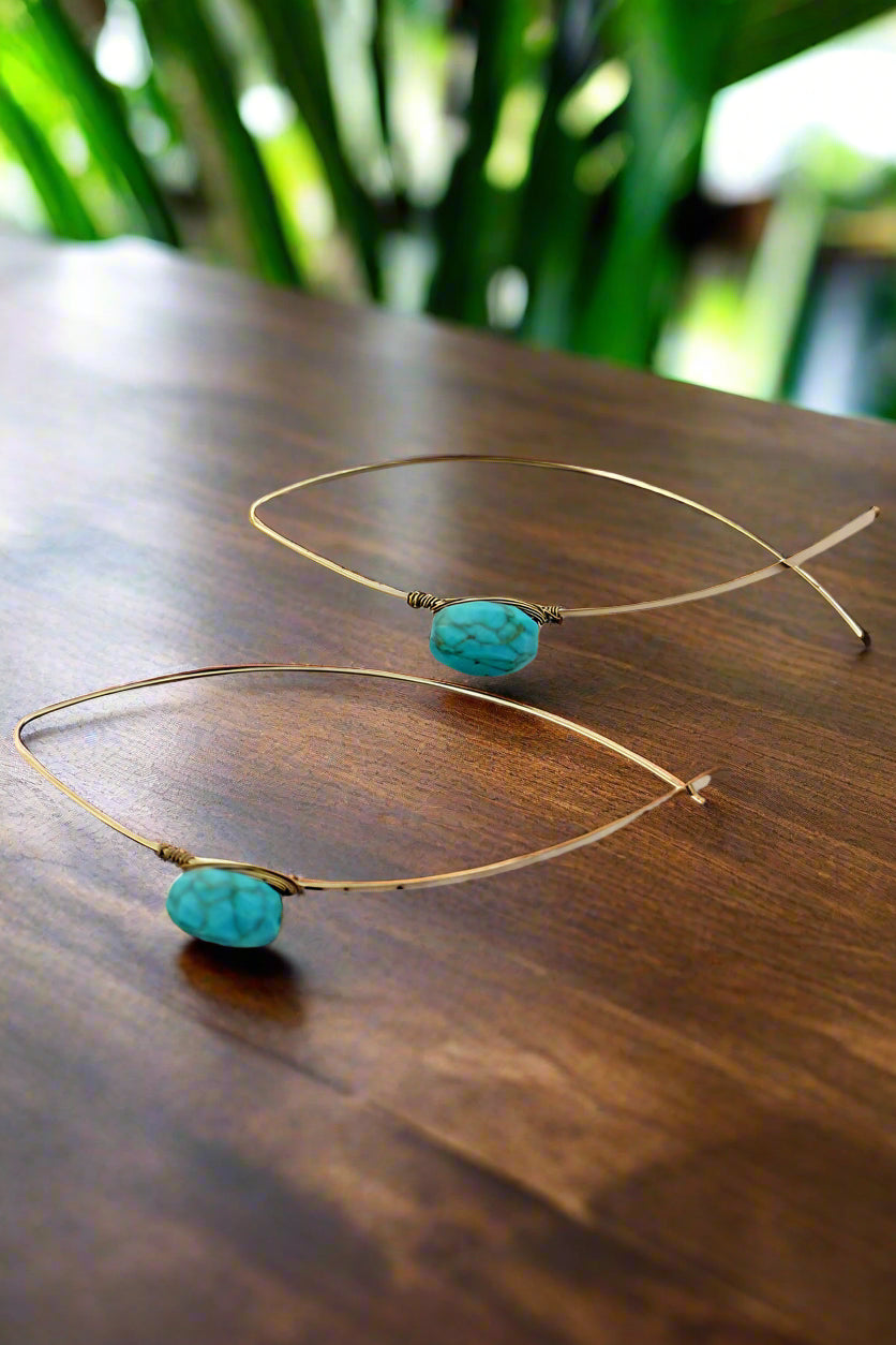 Turquoise Stone and Threader Earrings