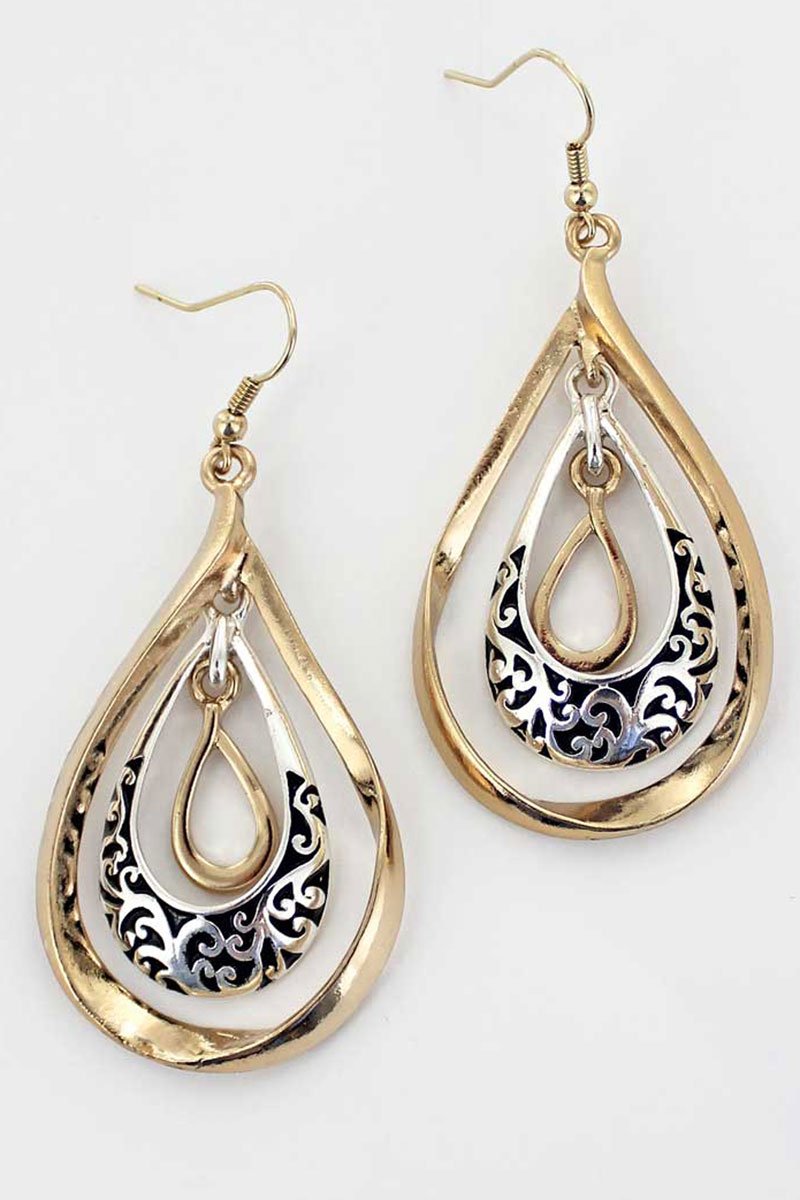 Two-Tone Twisting Teardrop Earrings
