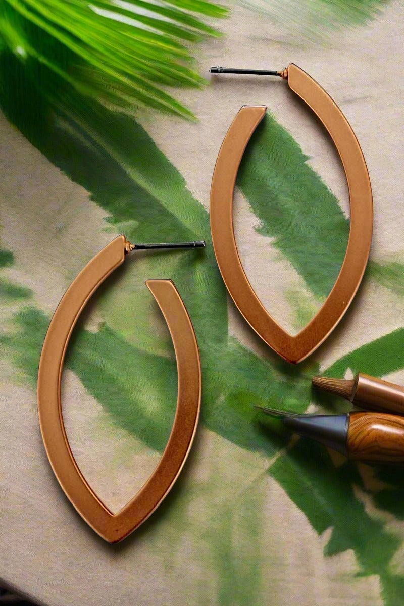 MATTE ROSE GOLDTONE MARQUISE HOOP EARRINGS