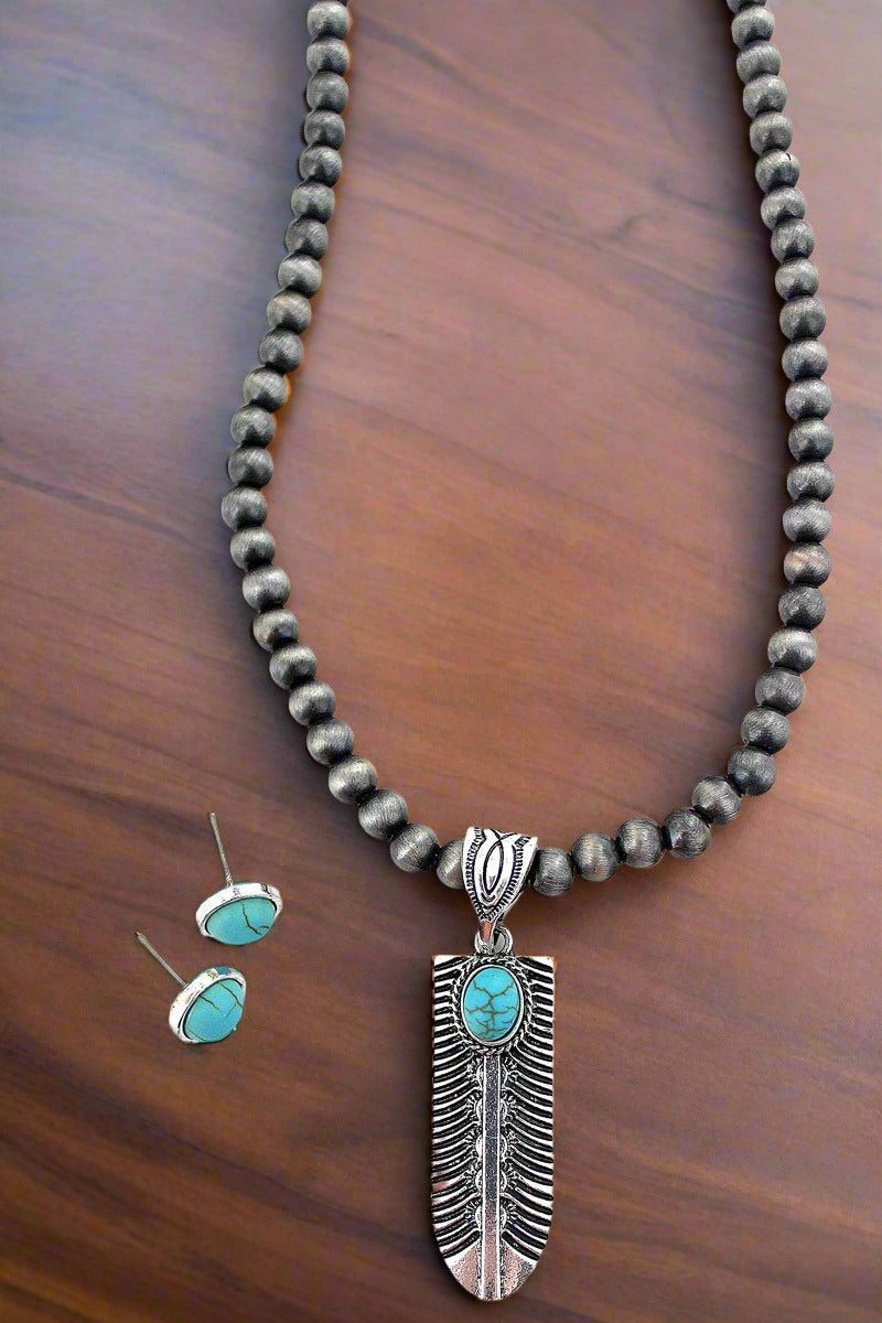 TURQUOISE TONGASS FEATHER PEARL SET