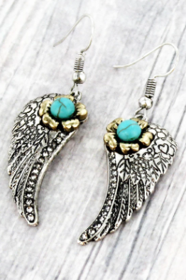 Burnished Turquoise Etched Wing Earrings