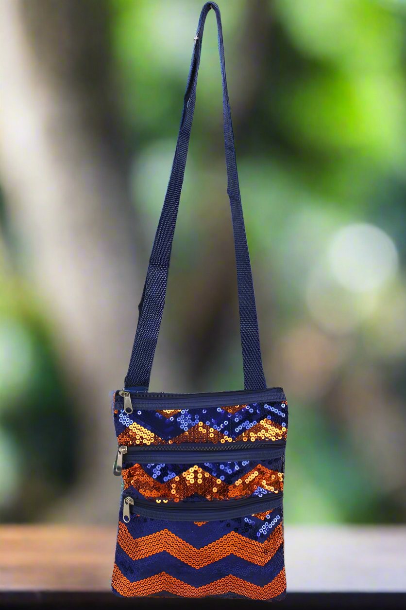 Navy Blue and Orange Chevron Bag