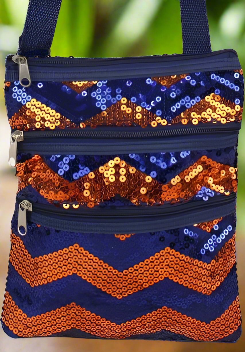 Navy Blue and Orange Chevron Bag