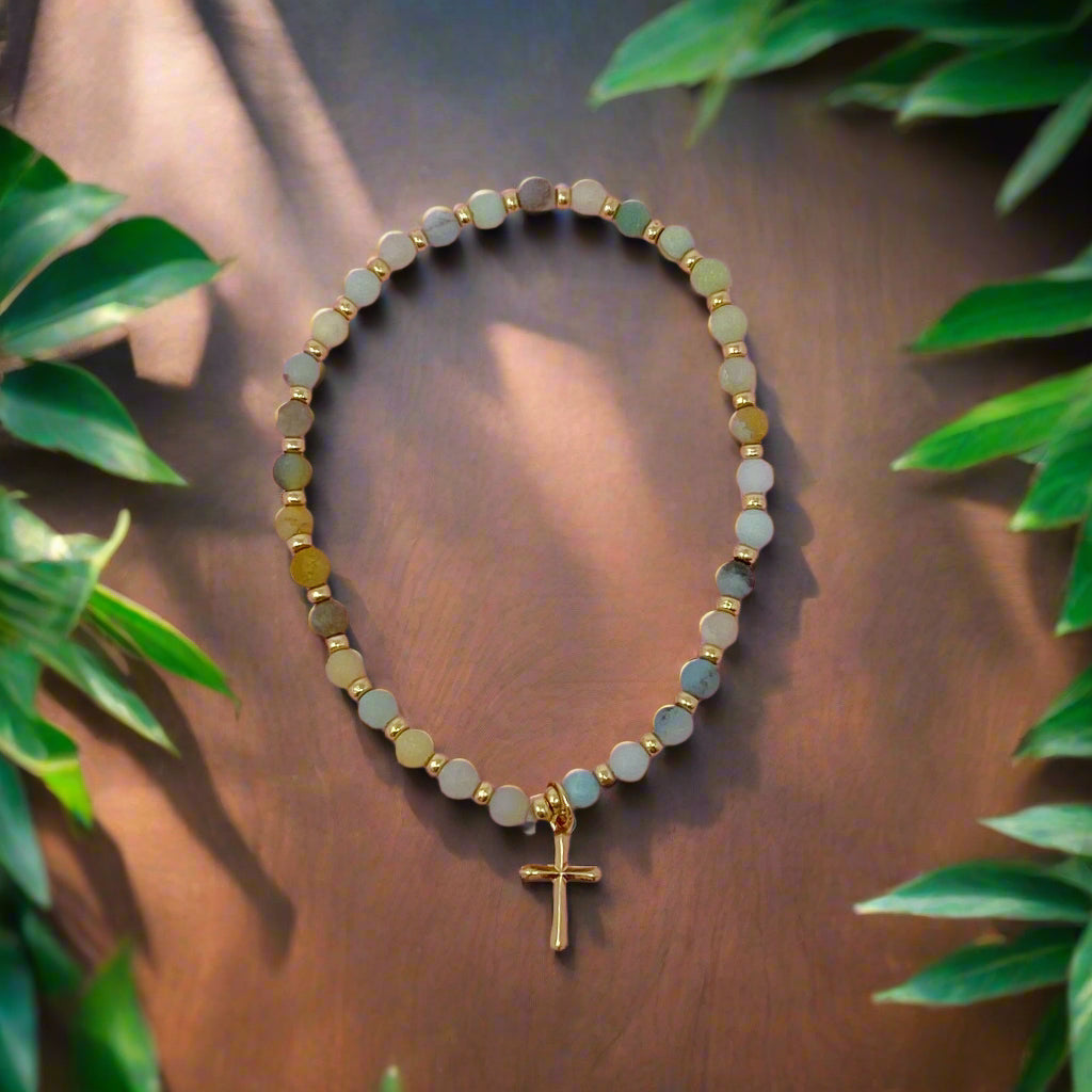 Stone Bead Cross Anklet