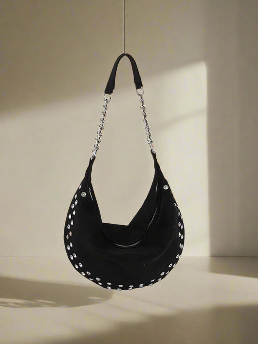 Rhinestone studded chain hobo bag