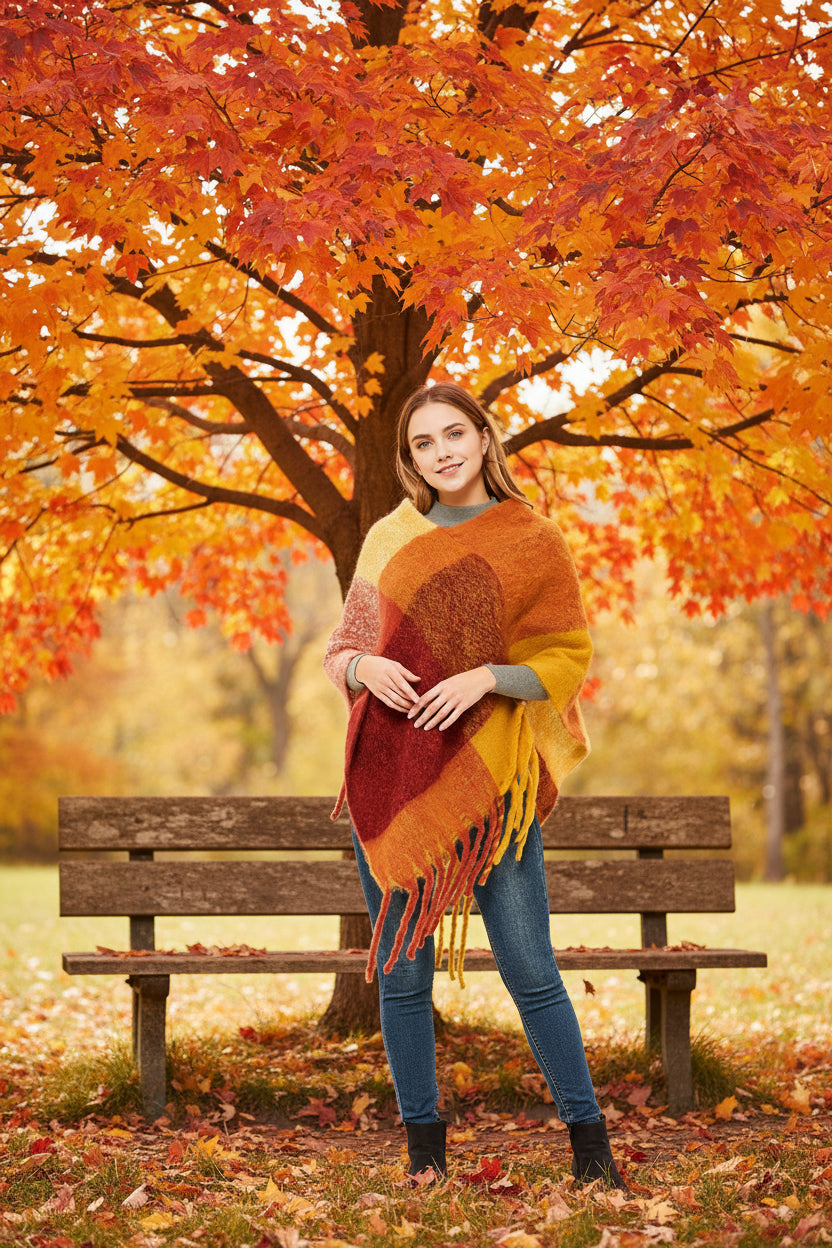 Multi Plaid Cashmere Poncho