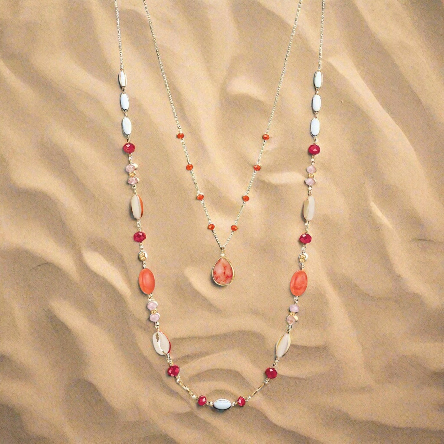 #New Arrival - Beachy Coral Double Layer Necklace