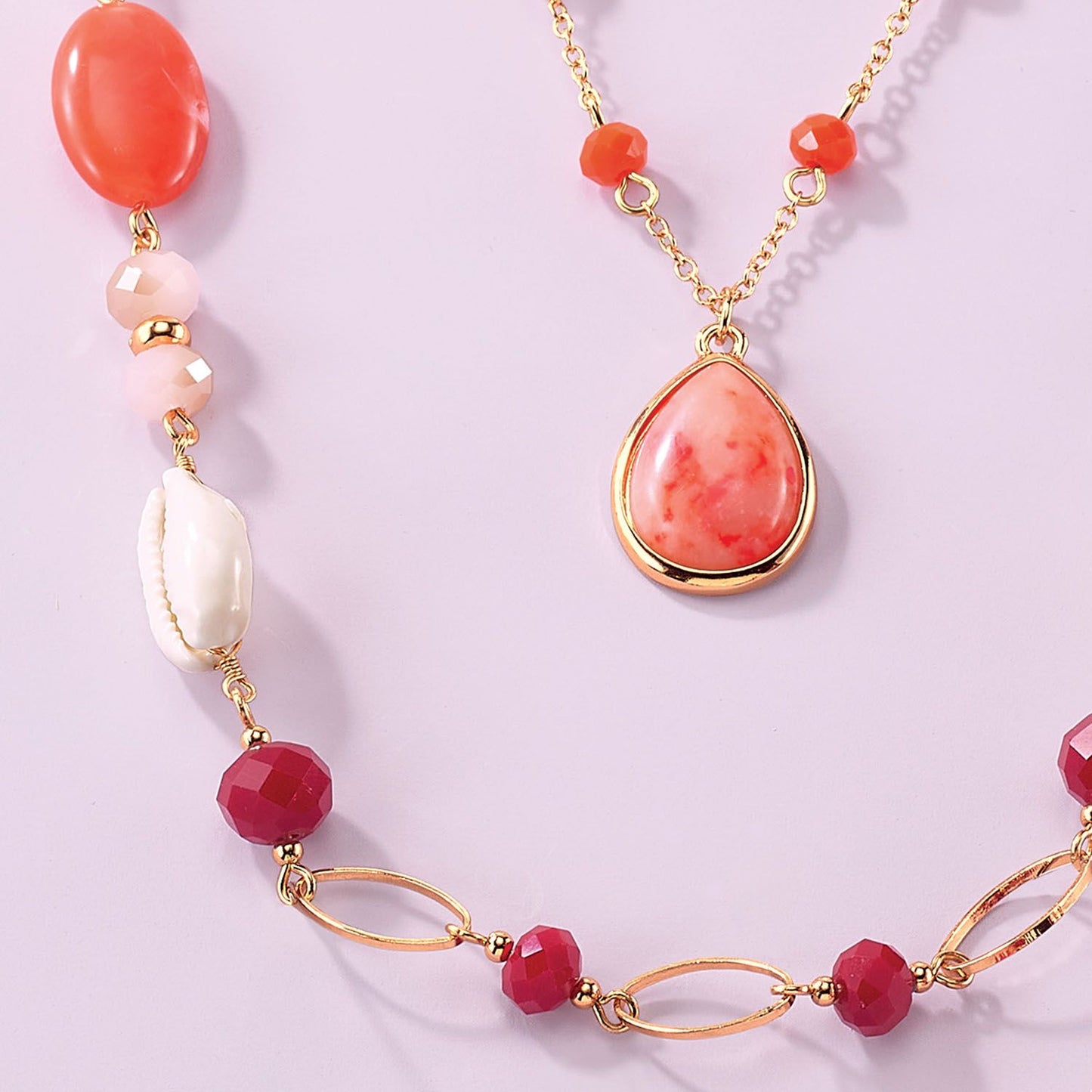 #New Arrival - Beachy Coral Double Layer Necklace