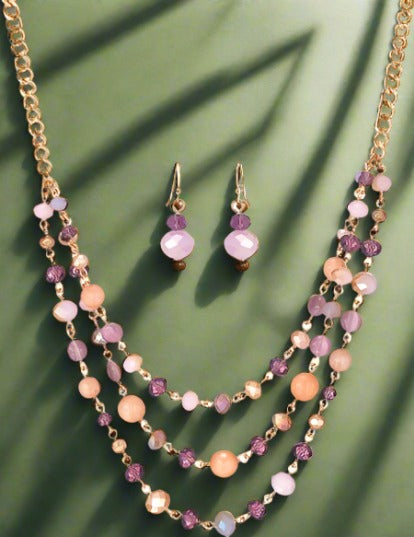 #New Arrival - Purple Sunset Layered Necklace and Earring Giftset