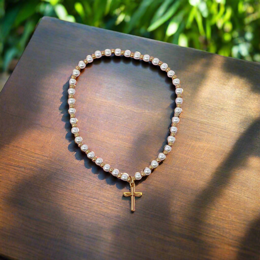 Stone Bead Cross Anklet