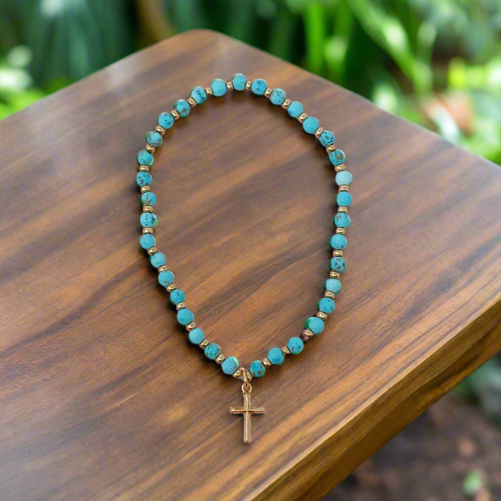 Stone Bead Cross Anklet