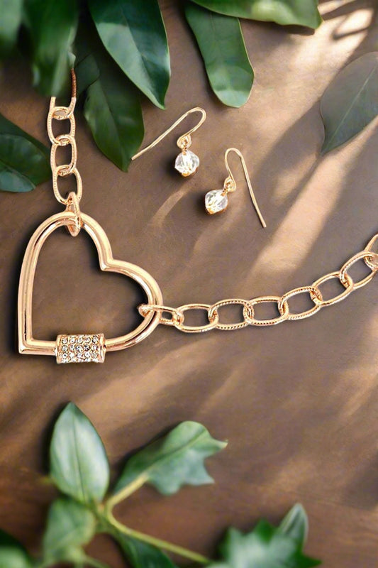 CRYSTAL GOLDTONE HEART SET