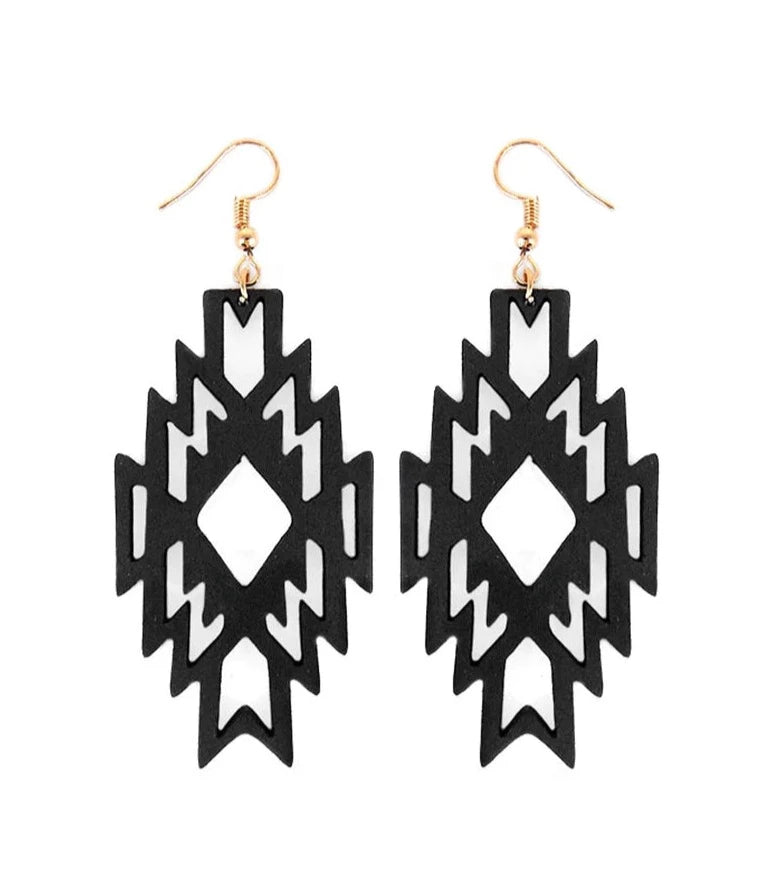 WOOD AZTEC DIAMOND EARRINGS